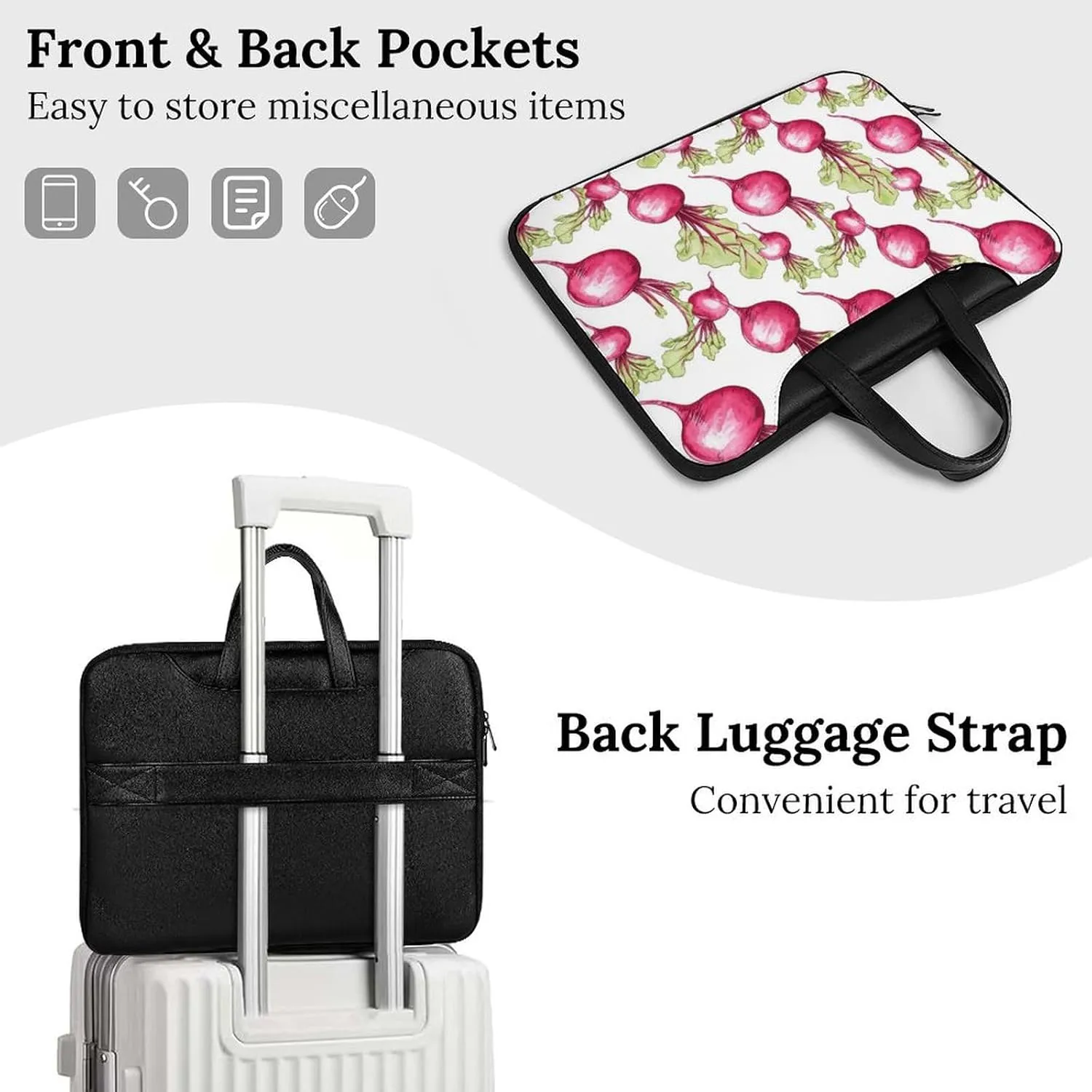 Fresh Beetroot Beets Leather Bag Laptop Case Slim Water Resistant Computer Bags with Handle Briefcase for Work