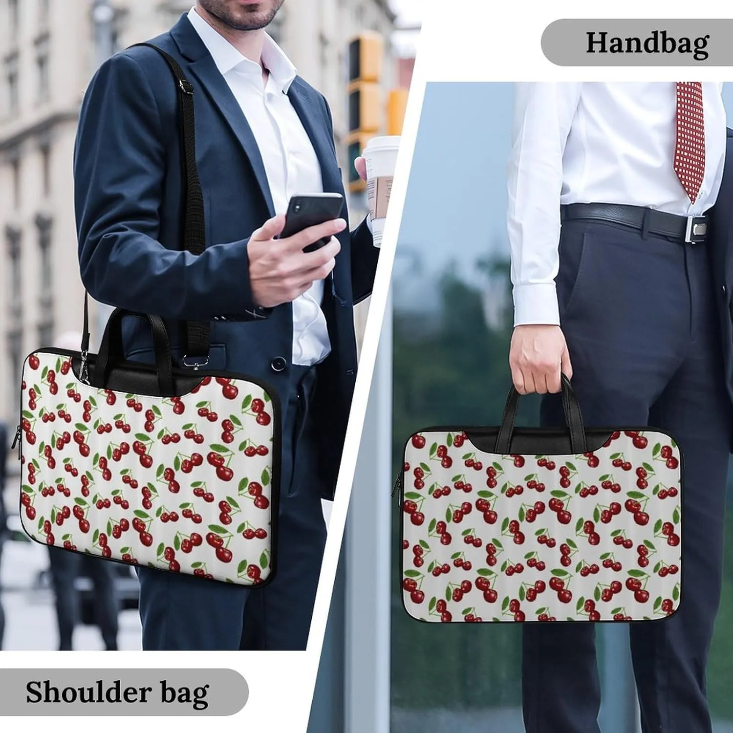 Fresh Cherries Leather Bag Laptop Case Slim Water Resistant Computer Bags with Handle Briefcase for Work