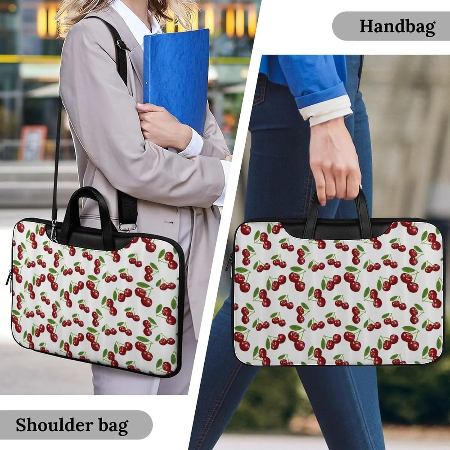 Fresh Cherries Leather Bag Laptop Case Slim Water Resistant Computer Bags with Handle Briefcase for Work