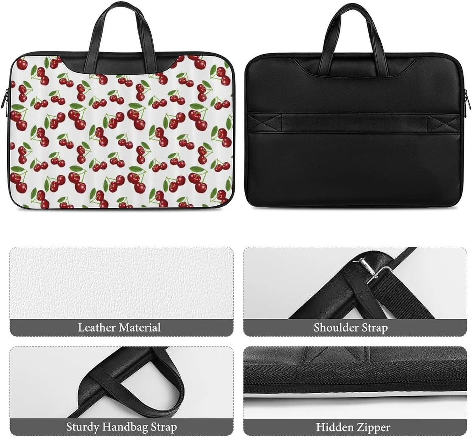 Fresh Cherries Leather Bag Laptop Case Slim Water Resistant Computer Bags with Handle Briefcase for Work