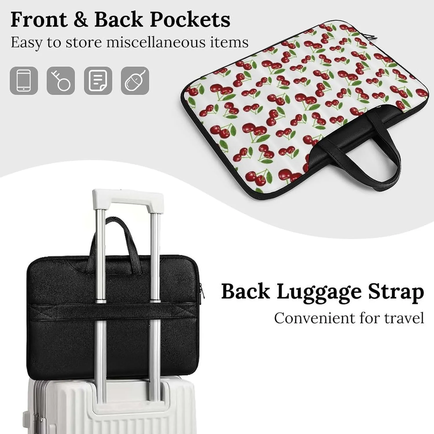 Fresh Cherries Leather Bag Laptop Case Slim Water Resistant Computer Bags with Handle Briefcase for Work