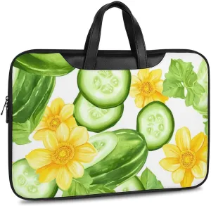 Fresh Cucumber Slices Flowers Leather Bag Laptop Case Slim Water Resistant Computer Bags with Handle Briefcase for Work