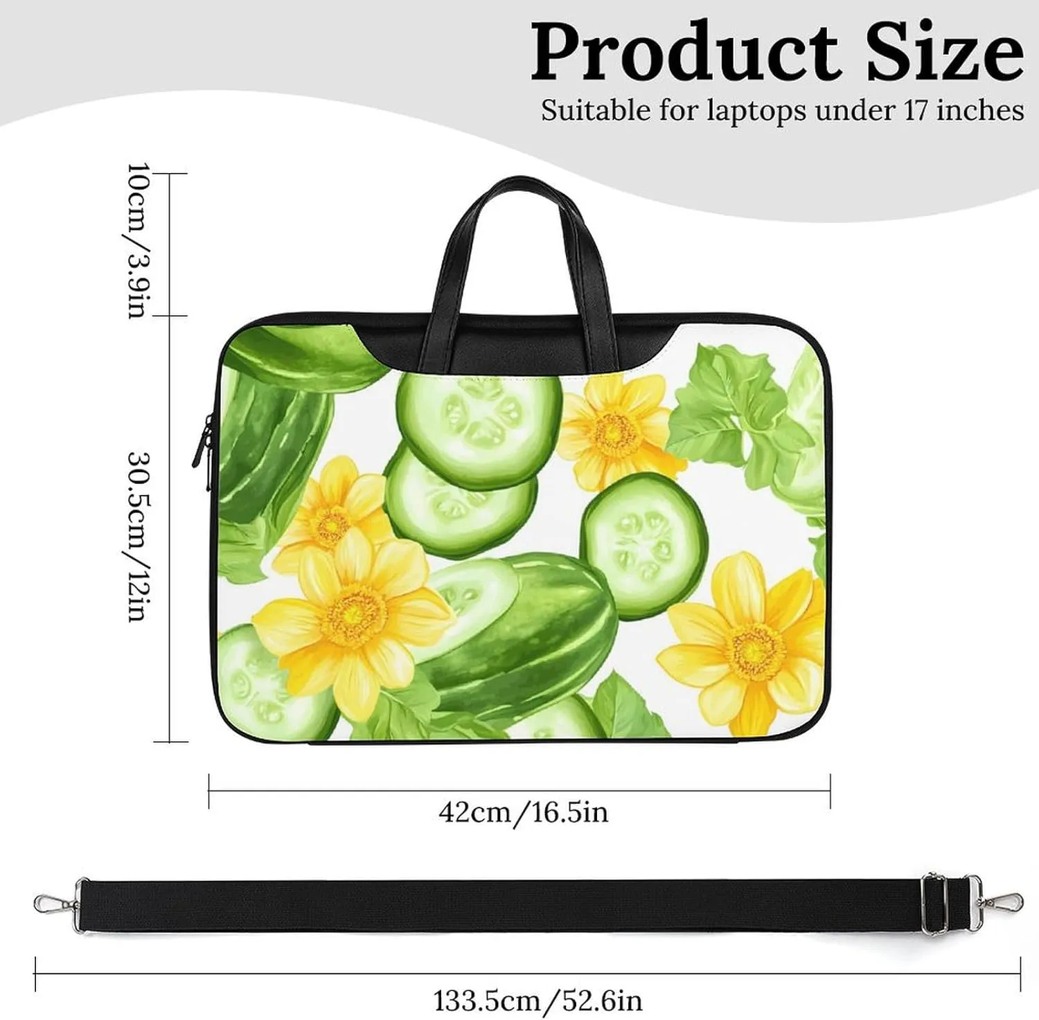 Fresh Cucumber Slices Flowers Leather Bag Laptop Case Slim Water Resistant Computer Bags with Handle Briefcase for Work