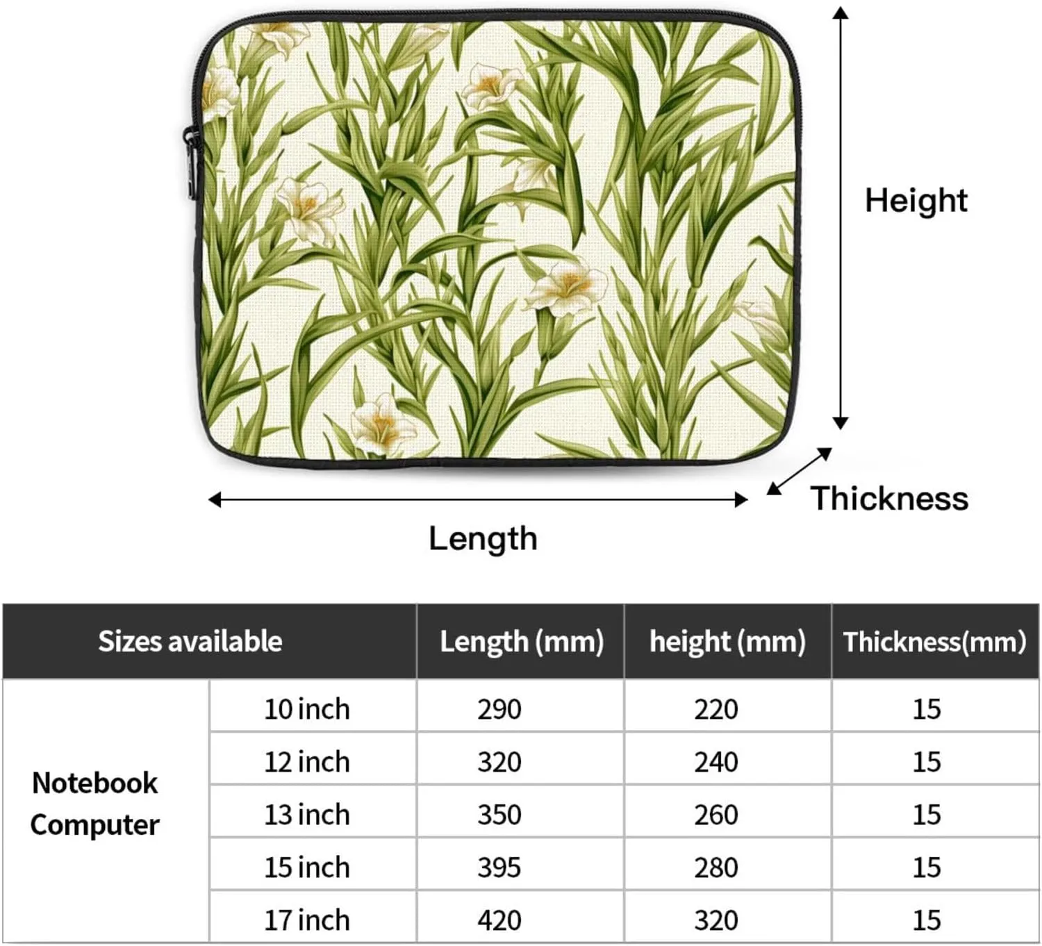 Fresh Green Plants Laptop Sleeve Case 15 Inch Suitable for Notebook Computer Tablet Traveling Carrying Simple Case