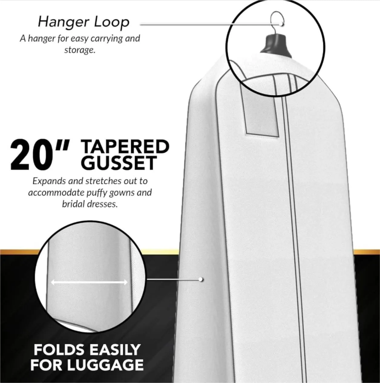 Garment Bag for Travel, 2pcs 72'' Long Dress Bag Wedding Gown Garment Bag With 20 Gusset Women Robe Bridal Suit Luggage Bag