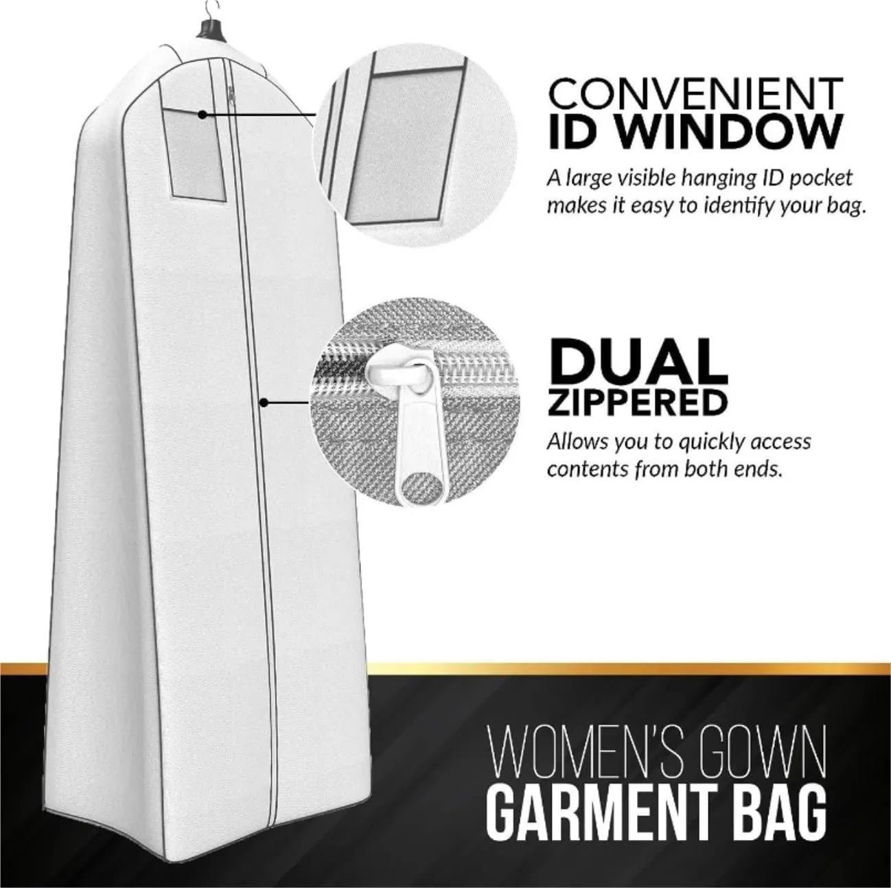 Garment Bag for Travel, 2pcs 72'' Long Dress Bag Wedding Gown Garment Bag With 20 Gusset Women Robe Bridal Suit Luggage Bag