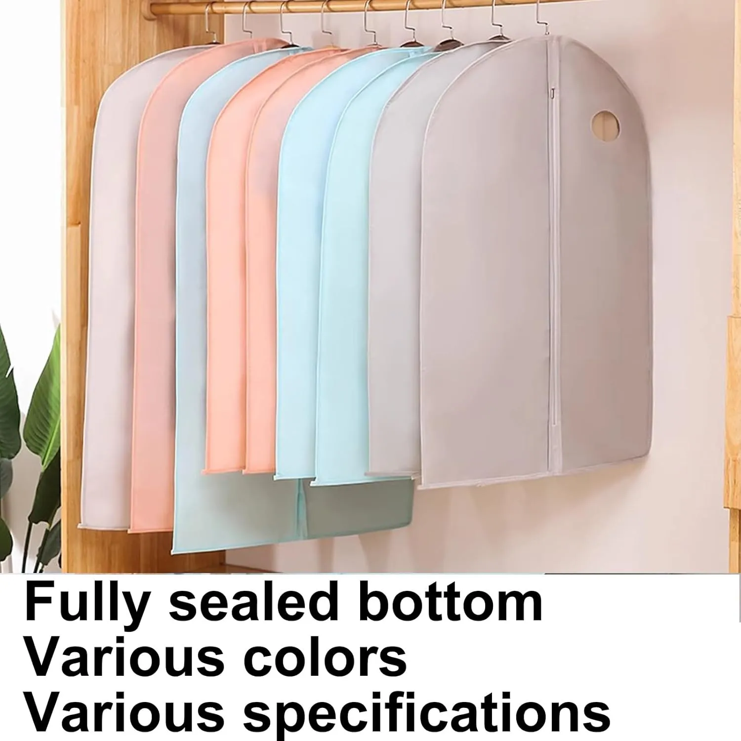 Garment Bags for Hanging Clothes, Set of 2 Dress Bag Breathable Clothes Protectors with Full Zipper, for Closet Storage(Beige,60x125cm/24x49in)