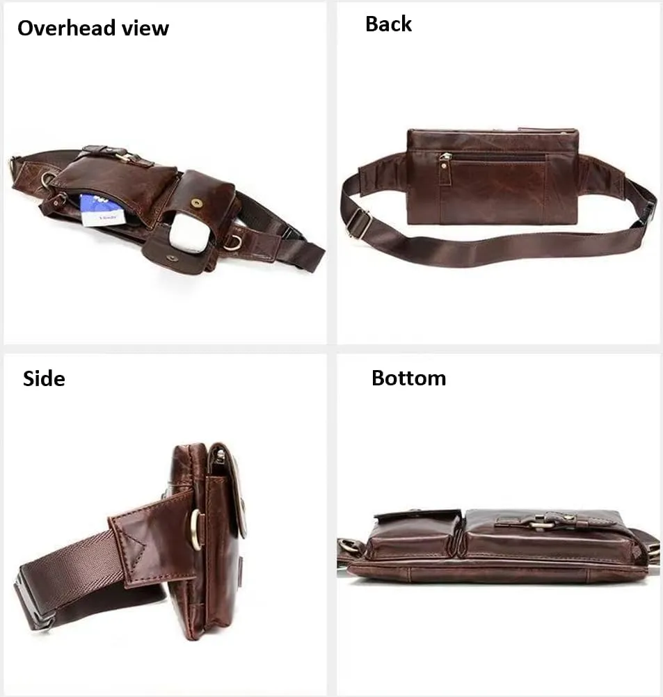 Genuine Leather Fanny Pack Slim Cowhide Waist Pack satchel Adjustable Waistband Travel Outdoor (BROWN)