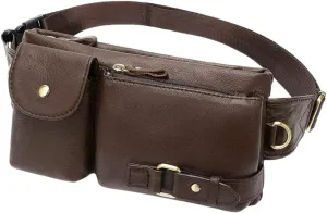Genuine Leather Fanny Pack Slim Cowhide Waist Pack satchel Adjustable Waistband Travel Outdoor (COFFE)