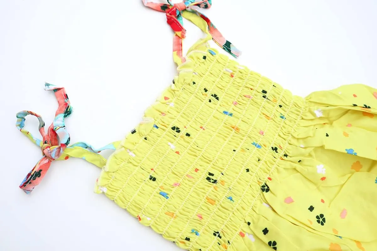 Girls Bohemian Dresses Floral Sleeveless Rainbow Beach Sundress with Necklace 2-12T