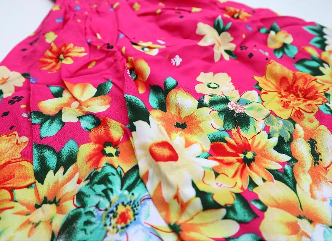 Girls Bohemian Dresses Floral Sleeveless Rainbow Beach Sundress with Necklace 2-12T