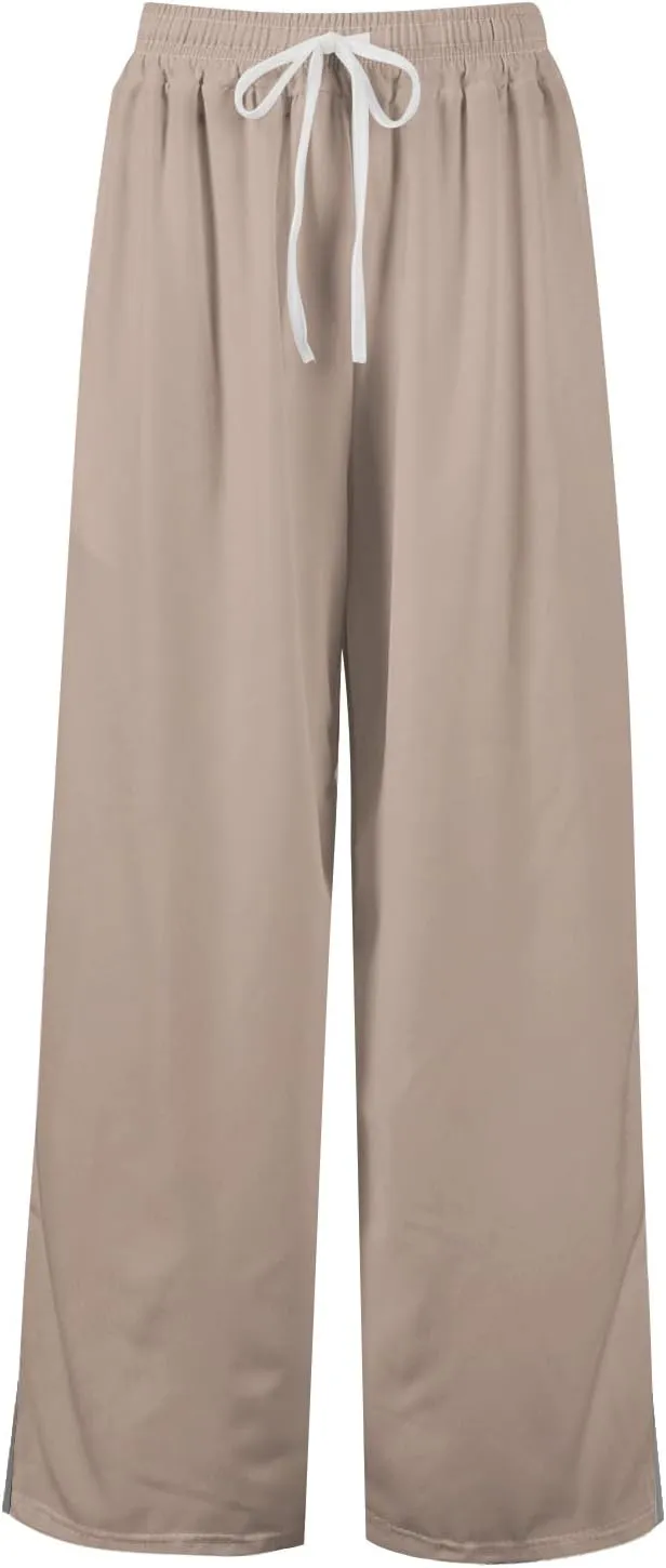 GOFULY Wide Leg Flowy Pants for Women Summer 2025 Beach Palazzo Pants High Elastic Waist Drawstring Side Slit Pockets Trouser