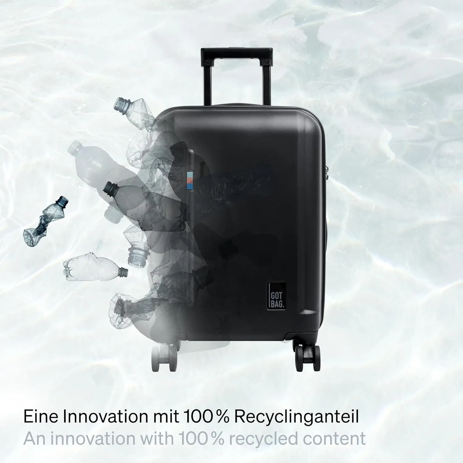 GOT BAG RE:SHELL Cabin Suitcase Made of Ocean Impact Plastic | Hand Luggage Suitcase with Padded 17 Inch Laptop Bag Practical Interior Division | 36 litre Capacity Suitcase Hard Case, Black, 54.0 cm