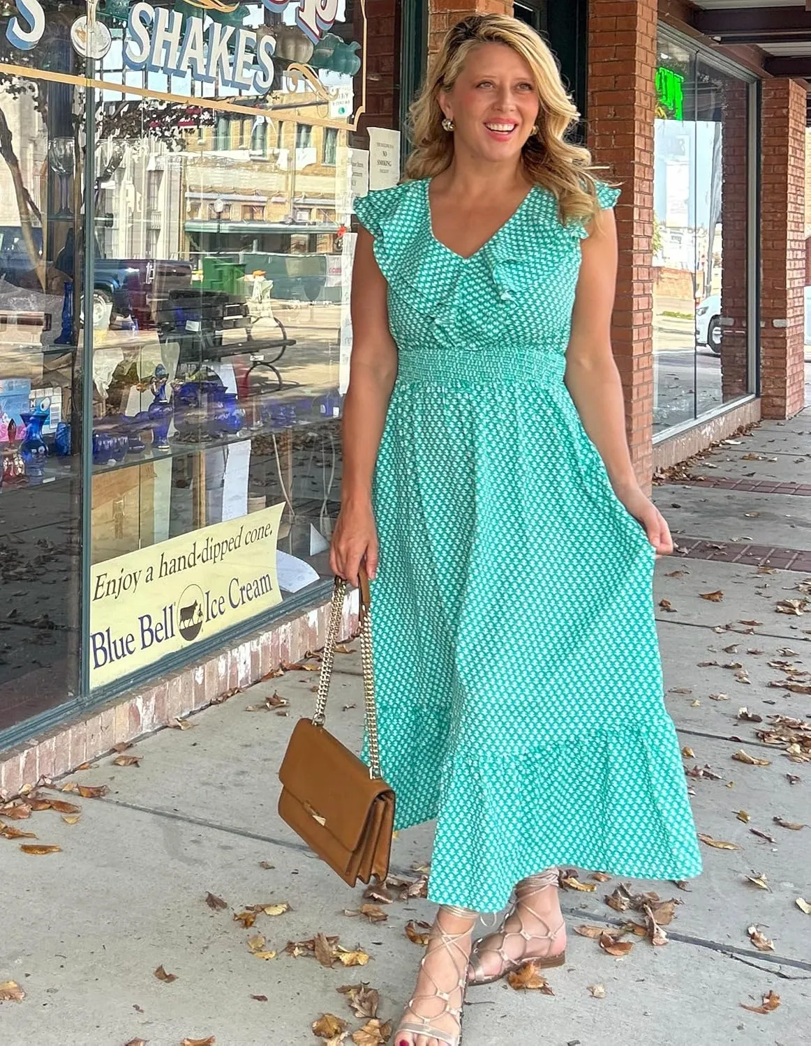 GRACE KARIN Women's Summer Dress Casual Boho Beach V Neck Smocked Waist Front Ruffle Floral Maxi Dresses with Pockets