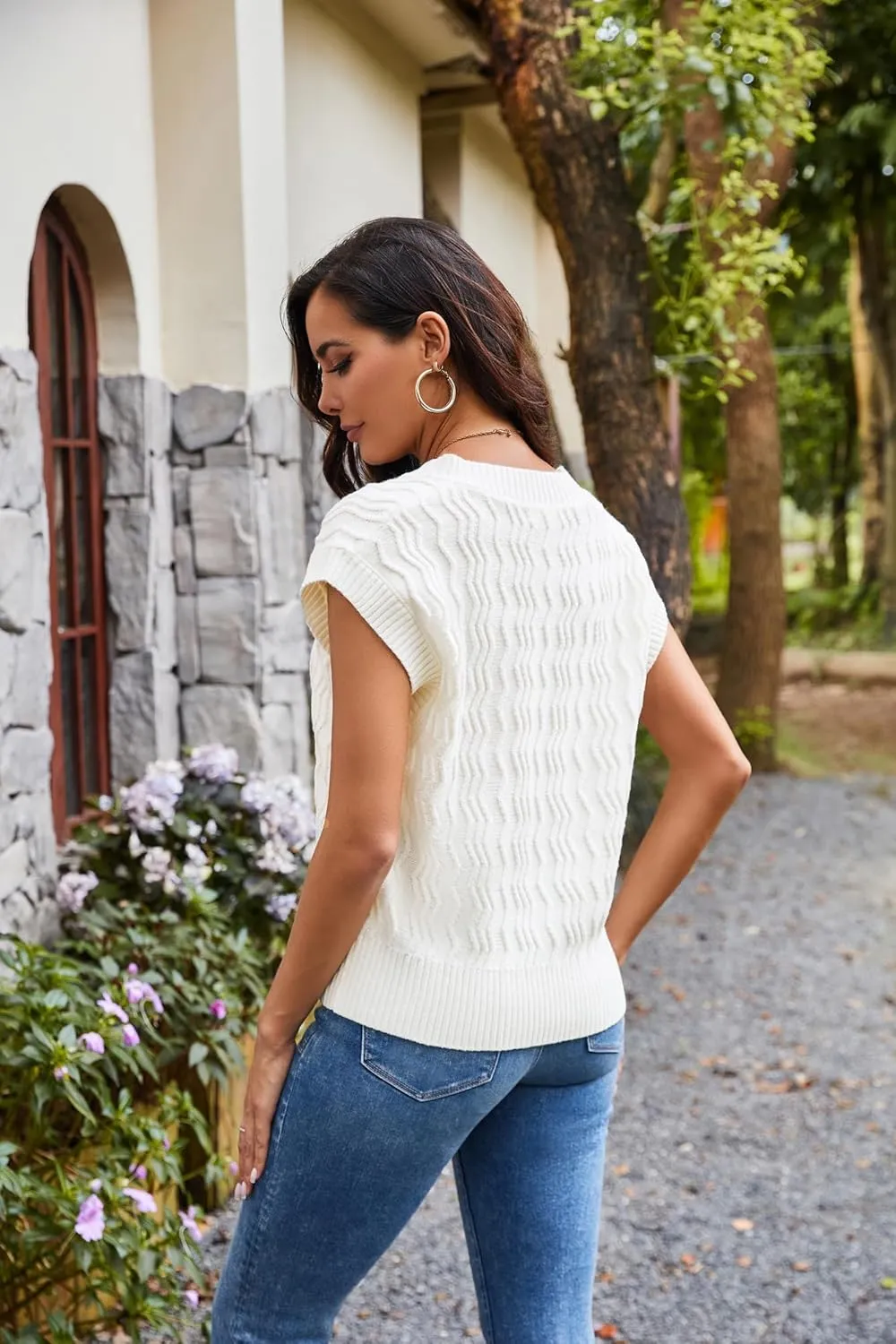 GRACE KARIN Womens V Neck Sweater Vest Ribbed Knit Casual Cap Sleeve Loose Fit Pullover Tops Fall Clothes 2024