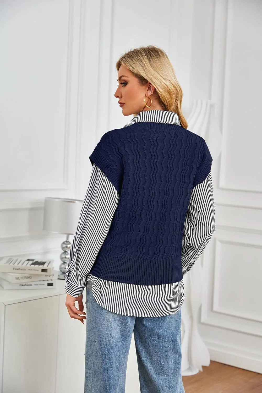 GRACE KARIN Womens V Neck Sweater Vest Ribbed Knit Casual Cap Sleeve Loose Fit Pullover Tops Fall Clothes 2024