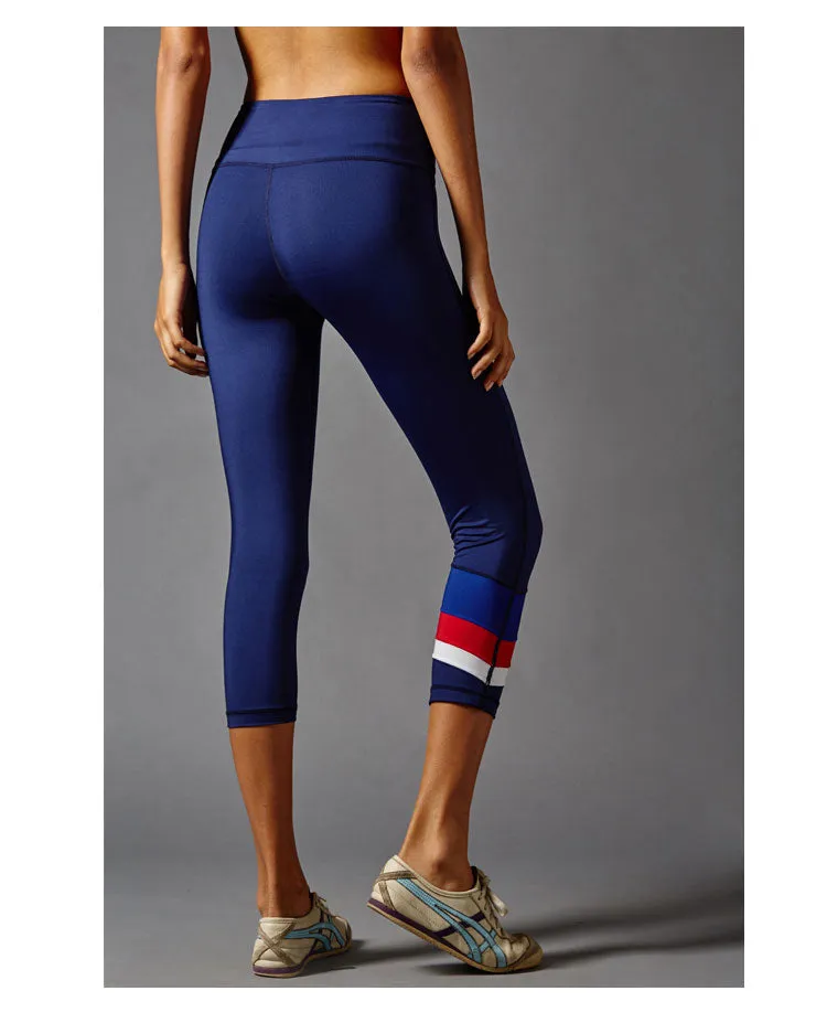 GYMNA THREE STRIPE CAPRI LEGGINGS IN NAVY