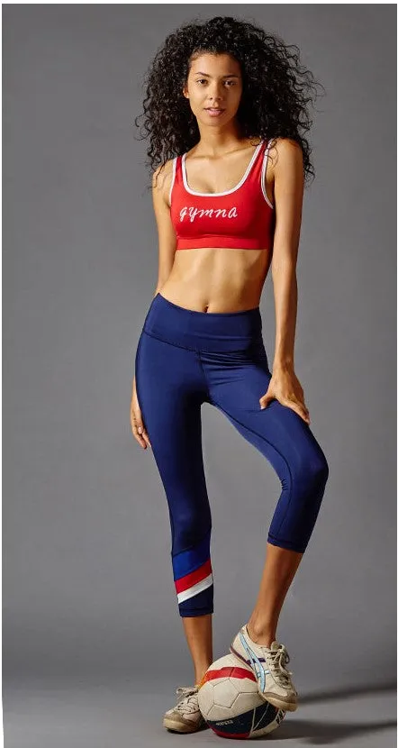 GYMNA THREE STRIPE CAPRI LEGGINGS IN NAVY