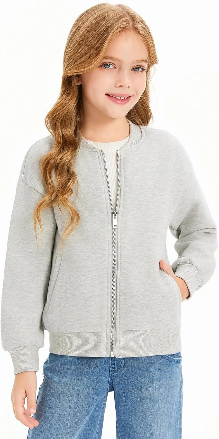 Haloumoning Girls Zip Up Jackets Kids Fall Long Sleeve Sweatshirts Outerwear with Pockets 5-14 years