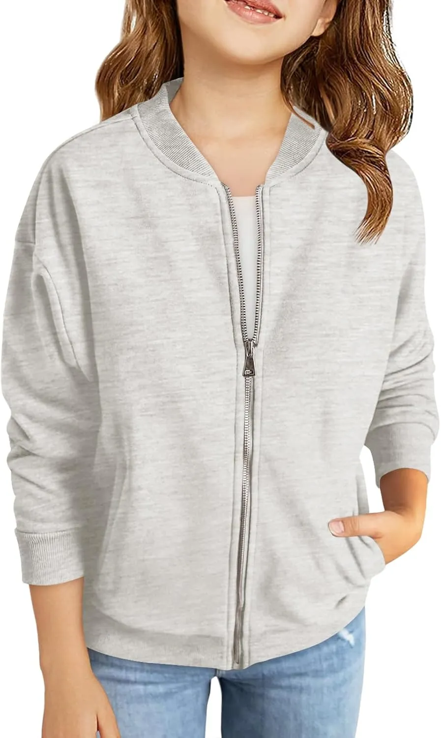 Haloumoning Girls Zip Up Jackets Kids Fall Long Sleeve Sweatshirts Outerwear with Pockets 5-14 years