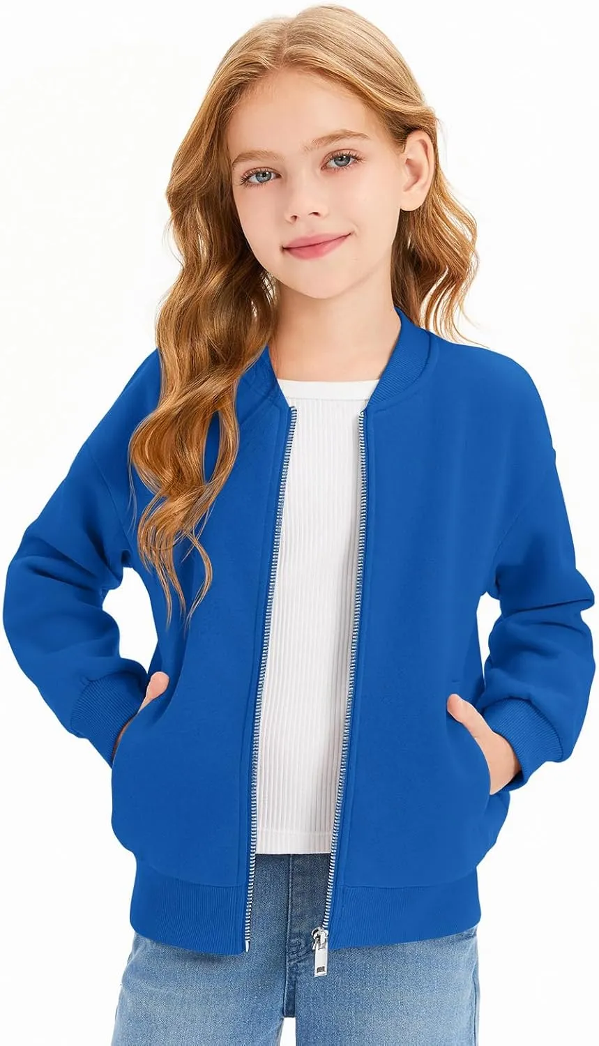 Haloumoning Girls Zip Up Jackets Kids Fall Long Sleeve Sweatshirts Outerwear with Pockets 5-14 years