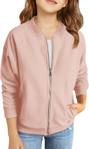Haloumoning Girls Zip Up Jackets Kids Fall Long Sleeve Sweatshirts Outerwear with Pockets 5-14 years