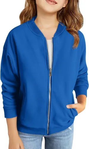 Haloumoning Girls Zip Up Jackets Kids Fall Long Sleeve Sweatshirts Outerwear with Pockets 5-14 years