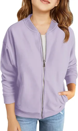 Haloumoning Girls Zip Up Jackets Kids Fall Long Sleeve Sweatshirts Outerwear with Pockets 5-14 years