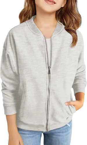Haloumoning Girls Zip Up Jackets Kids Fall Long Sleeve Sweatshirts Outerwear with Pockets 5-14 years