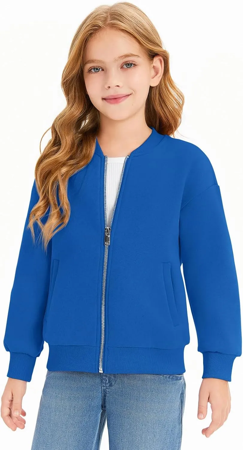Haloumoning Girls Zip Up Jackets Kids Fall Long Sleeve Sweatshirts Outerwear with Pockets 5-14 years