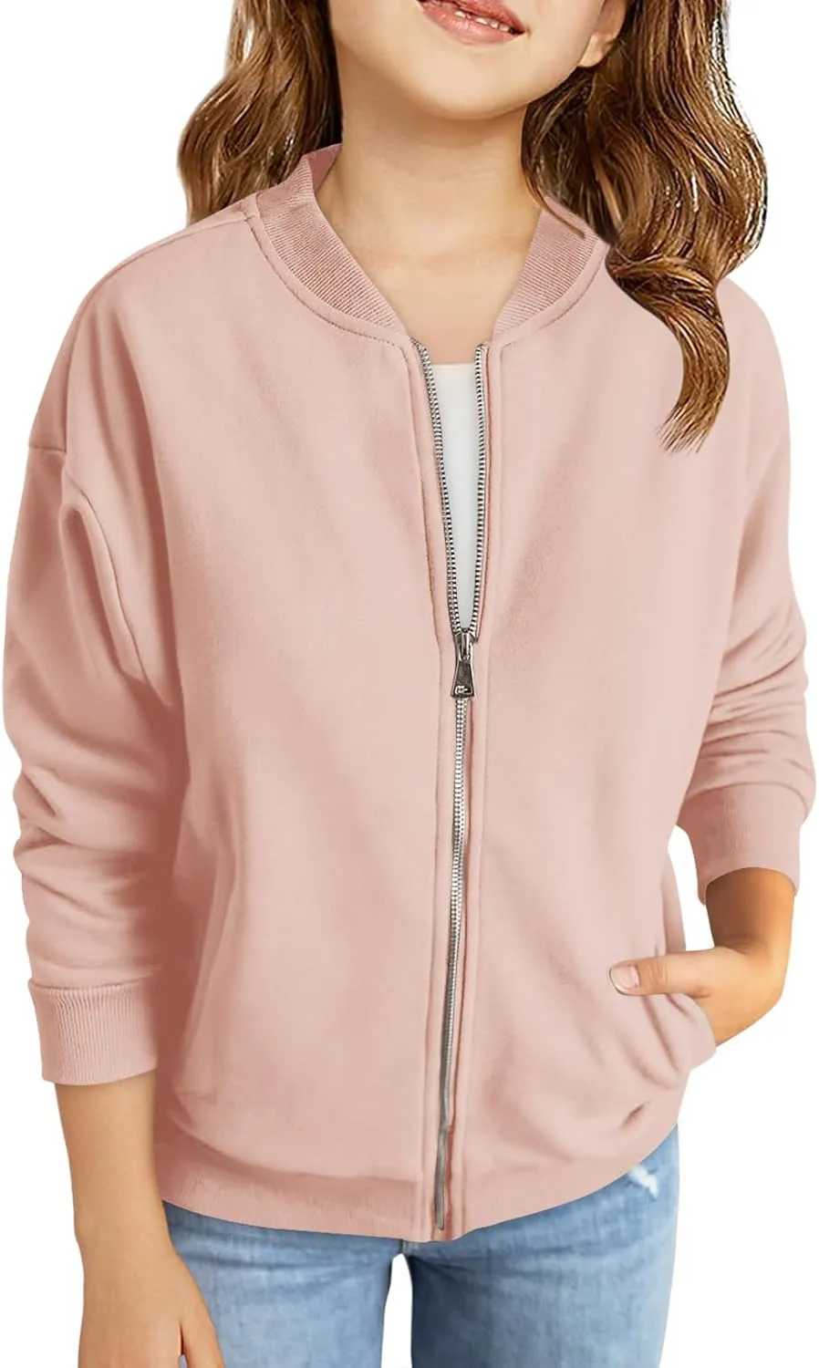 Haloumoning Girls Zip Up Jackets Kids Fall Long Sleeve Sweatshirts Outerwear with Pockets 5-14 years
