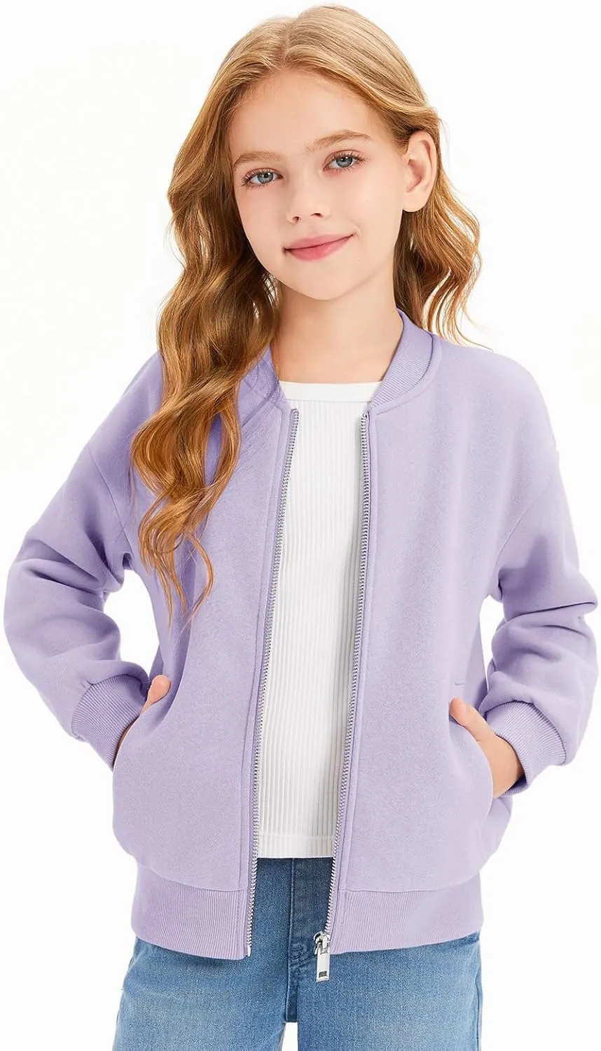 Haloumoning Girls Zip Up Jackets Kids Fall Long Sleeve Sweatshirts Outerwear with Pockets 5-14 years