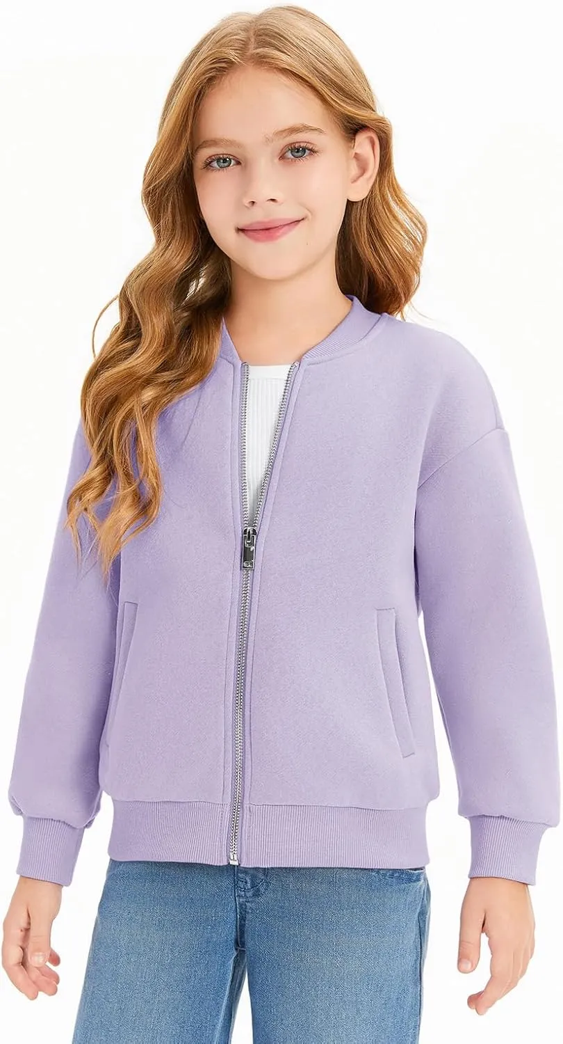 Haloumoning Girls Zip Up Jackets Kids Fall Long Sleeve Sweatshirts Outerwear with Pockets 5-14 years