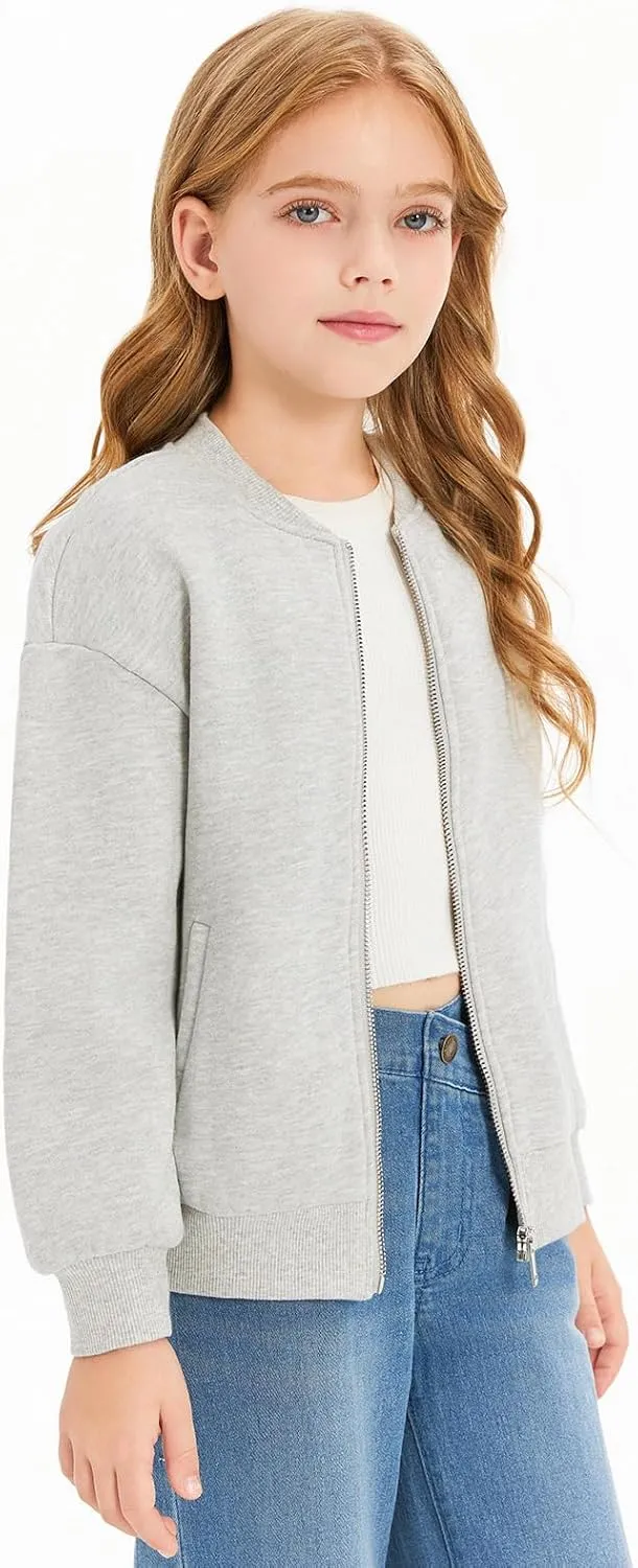 Haloumoning Girls Zip Up Jackets Kids Fall Long Sleeve Sweatshirts Outerwear with Pockets 5-14 years