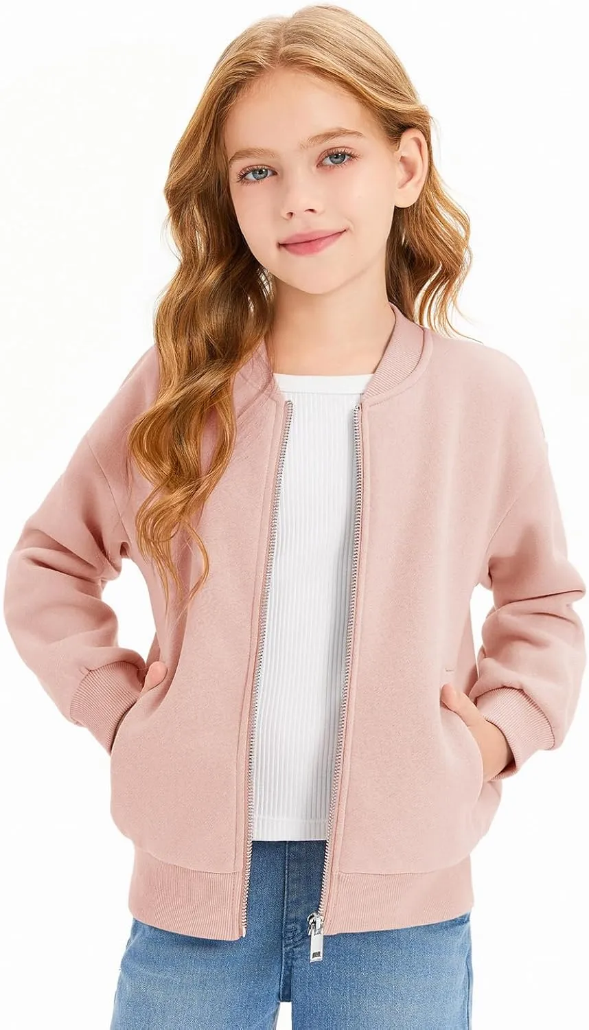 Haloumoning Girls Zip Up Jackets Kids Fall Long Sleeve Sweatshirts Outerwear with Pockets 5-14 years