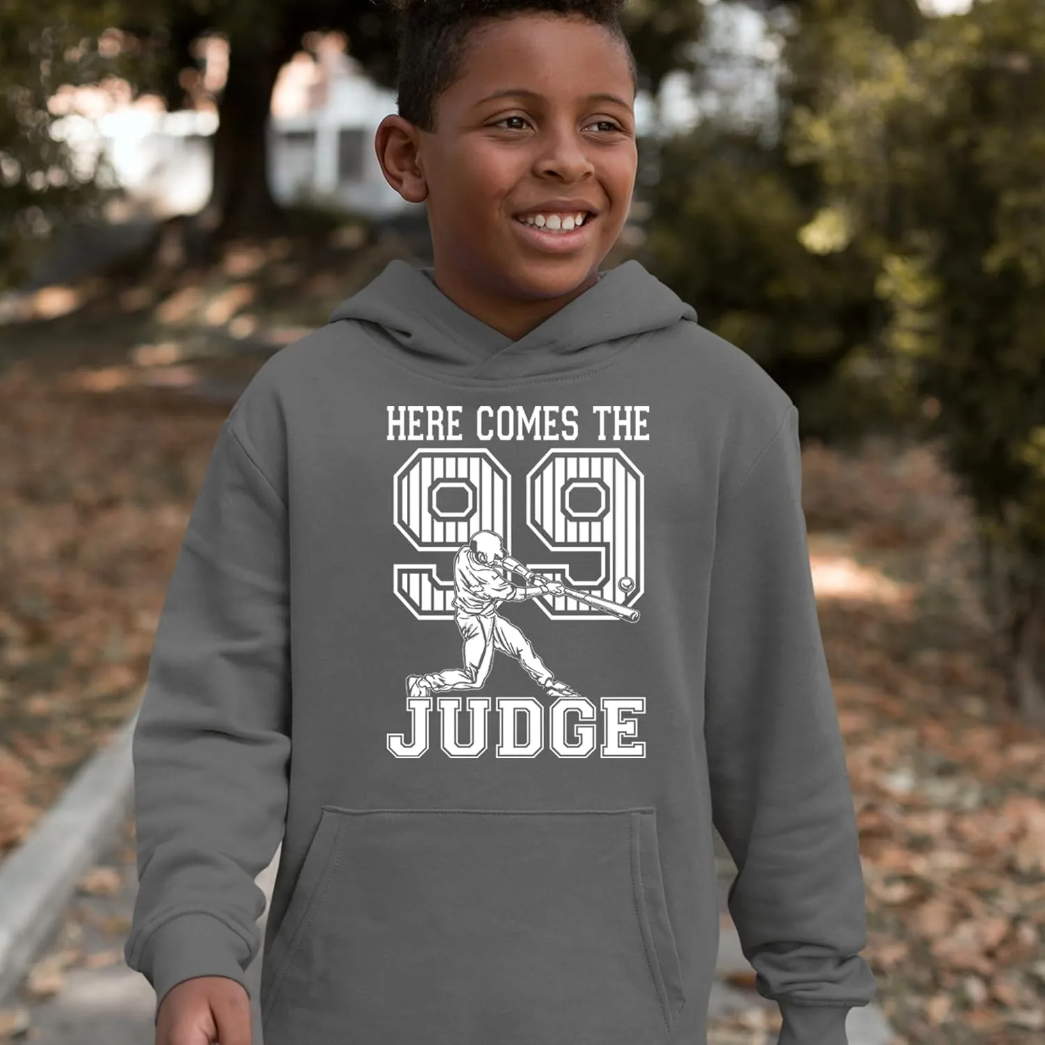 Here Comes The Judge 99 NY Baseball Youth-Sized Hoodie, Soft Fleece, Graphic Design