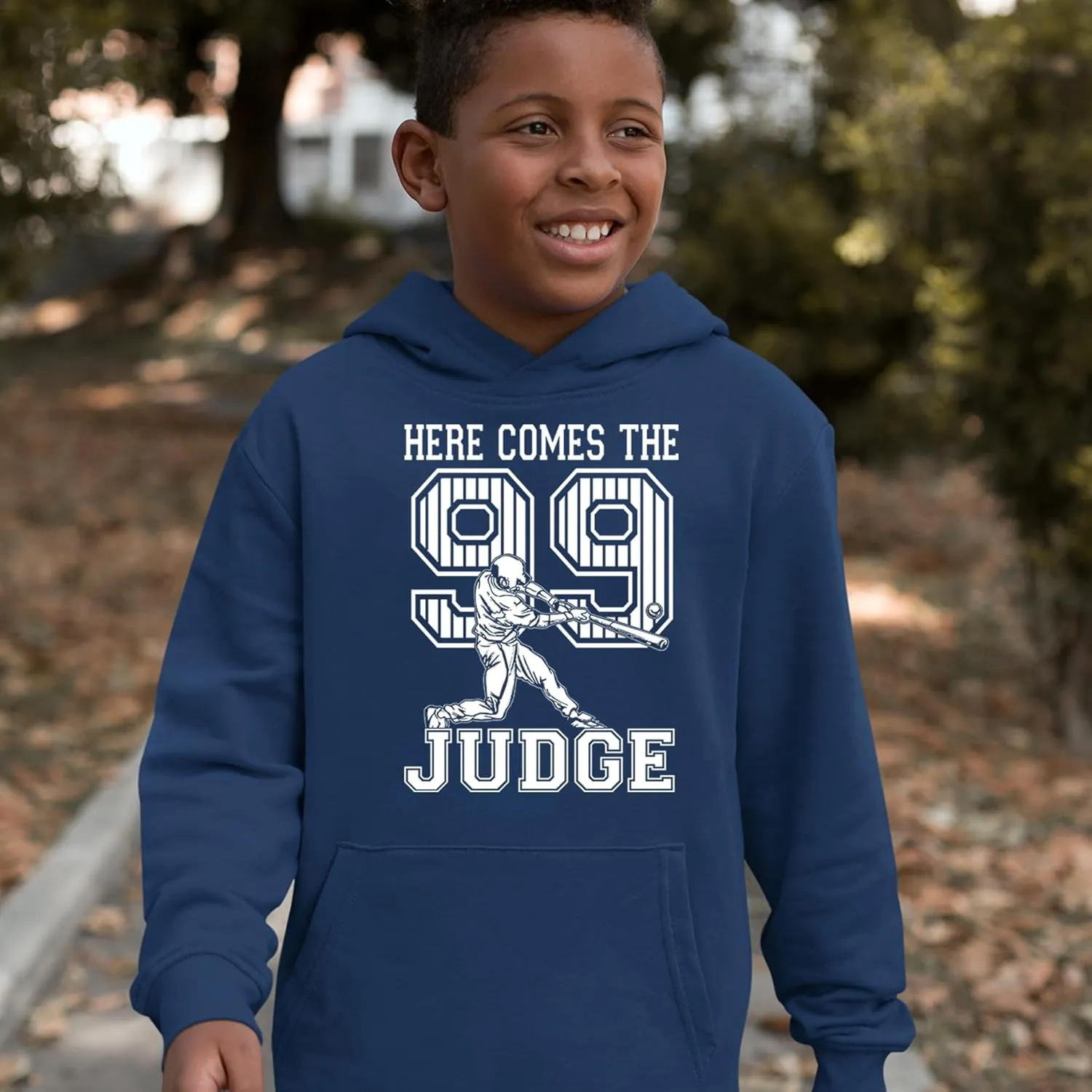 Here Comes The Judge 99 NY Baseball Youth-Sized Hoodie, Soft Fleece, Graphic Design