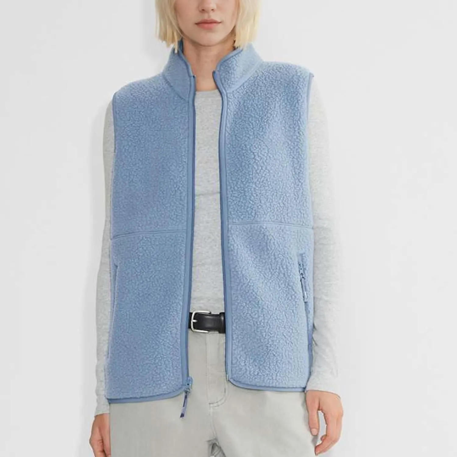 Hixiaohe Sherpa Fleece Vest for Women Trendy Warm Sleeveless Vests Jacket Lightweight Zip Coats with Pockets Fall Outerwear