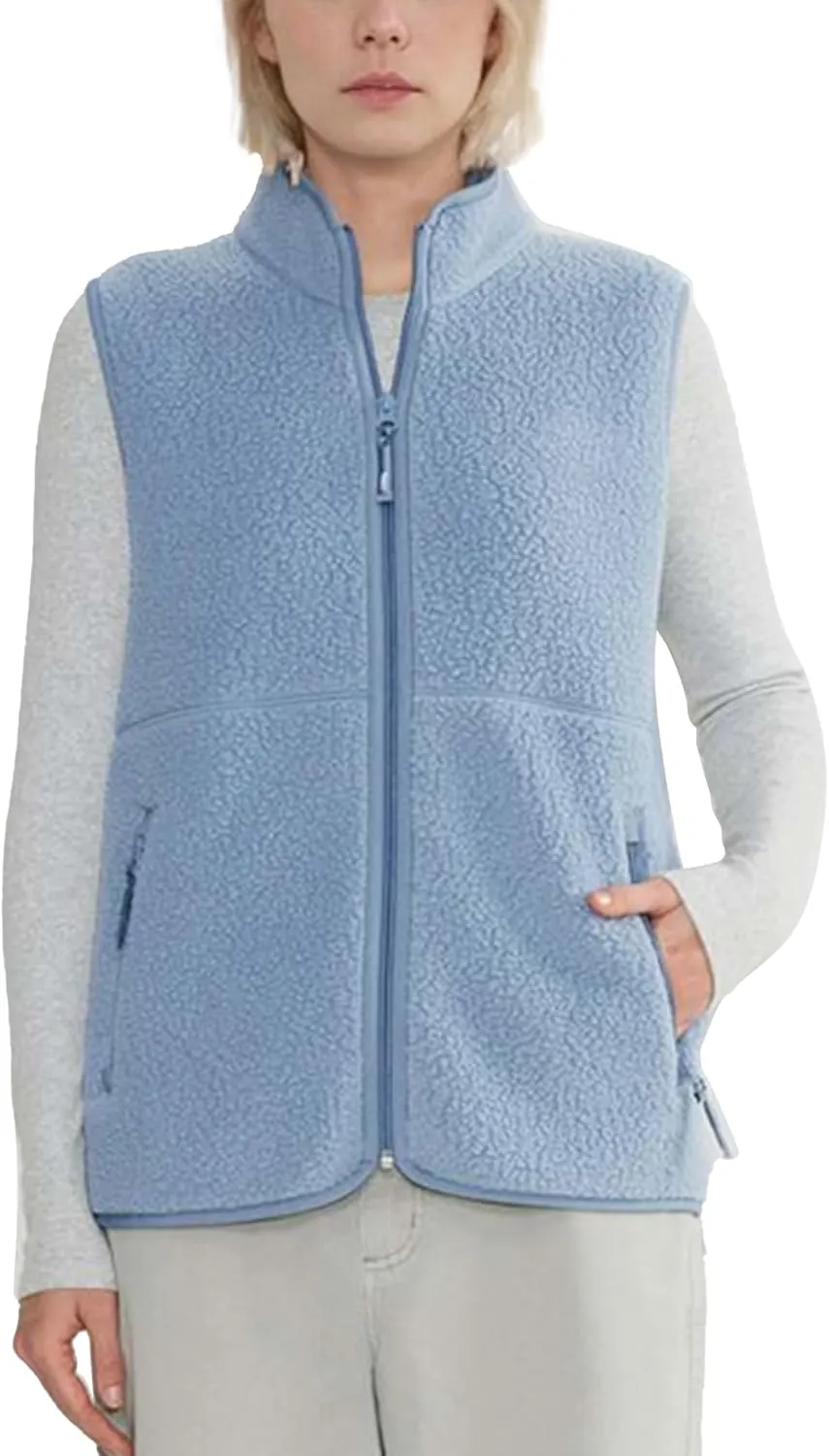 Hixiaohe Sherpa Fleece Vest for Women Trendy Warm Sleeveless Vests Jacket Lightweight Zip Coats with Pockets Fall Outerwear