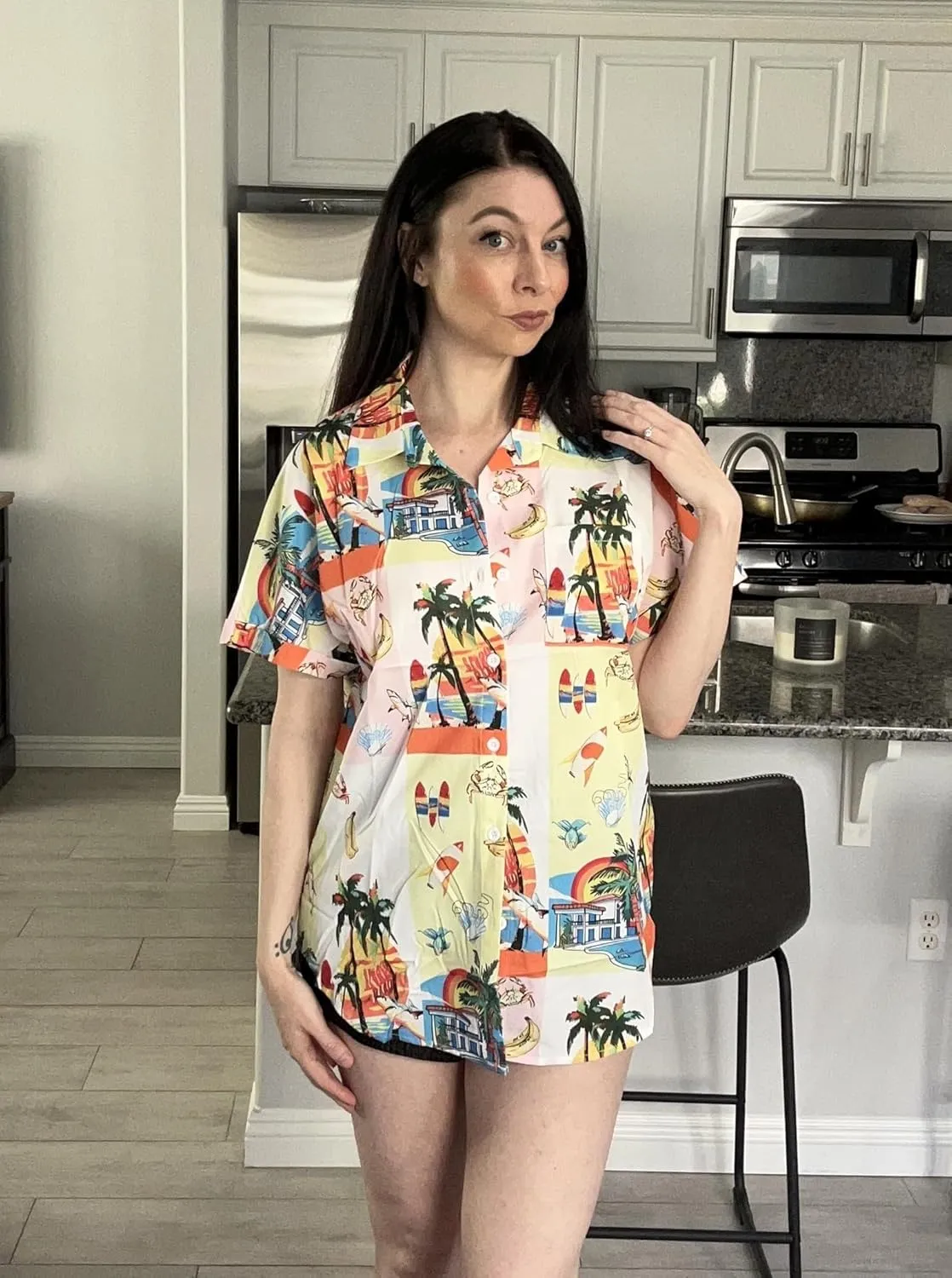 HOTOUCH Hawaiian Shirts for Women Summer Cool Hawaii Floral Tropic Print Blouses Beach Short Sleeve Button Up Tops