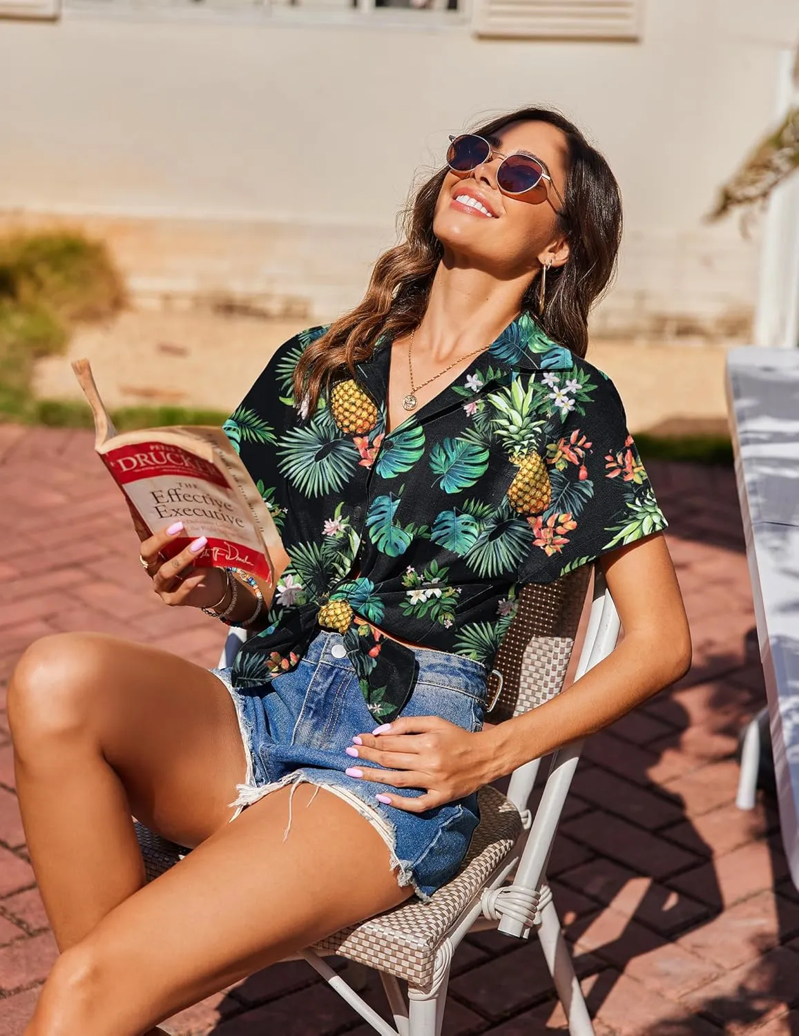 HOTOUCH Hawaiian Shirts for Women Summer Cool Hawaii Floral Tropic Print Blouses Beach Short Sleeve Button Up Tops