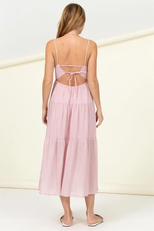HYFVE Full Heart Smocked Cutout Midi Dress