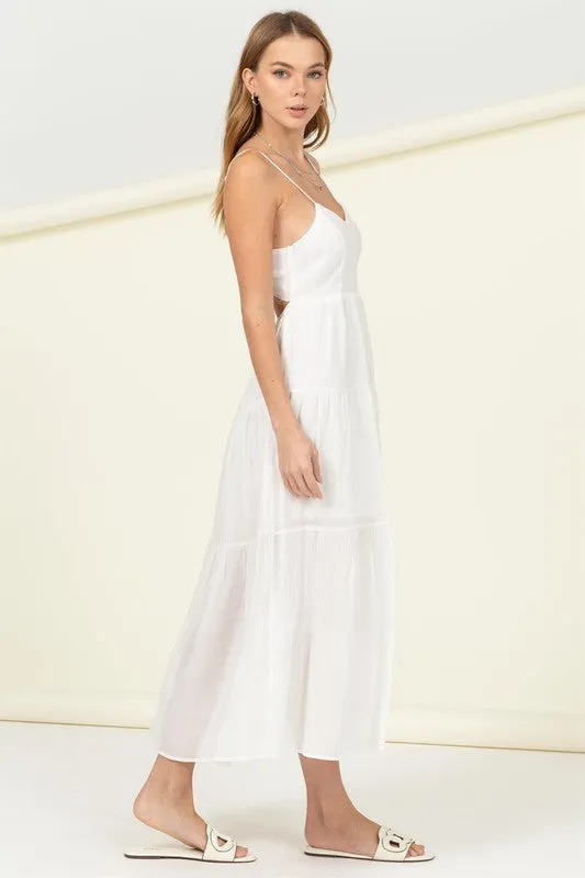 HYFVE Full Heart Smocked Cutout Midi Dress