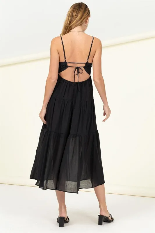HYFVE Full Heart Smocked Cutout Midi Dress