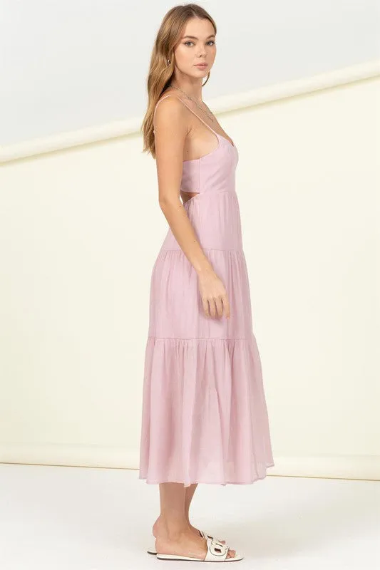 HYFVE Full Heart Smocked Cutout Midi Dress