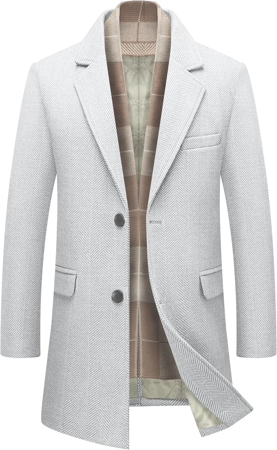 INVACHI Men's Casual Trench Coat with Detachable Scarfs Notched Collar Single Breasted Overcoat