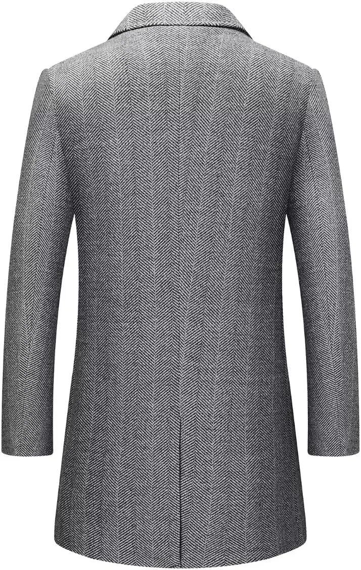 INVACHI Men's Casual Trench Coat with Detachable Scarfs Notched Collar Single Breasted Overcoat