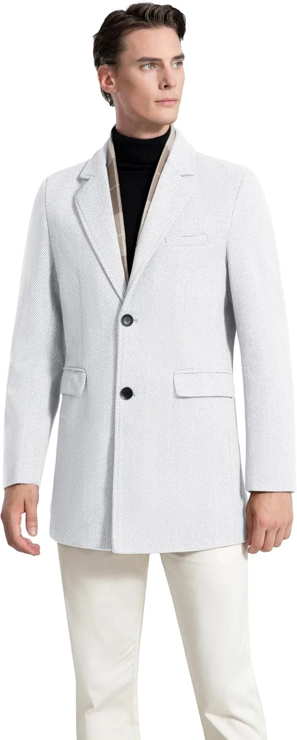 INVACHI Men's Casual Trench Coat with Detachable Scarfs Notched Collar Single Breasted Overcoat