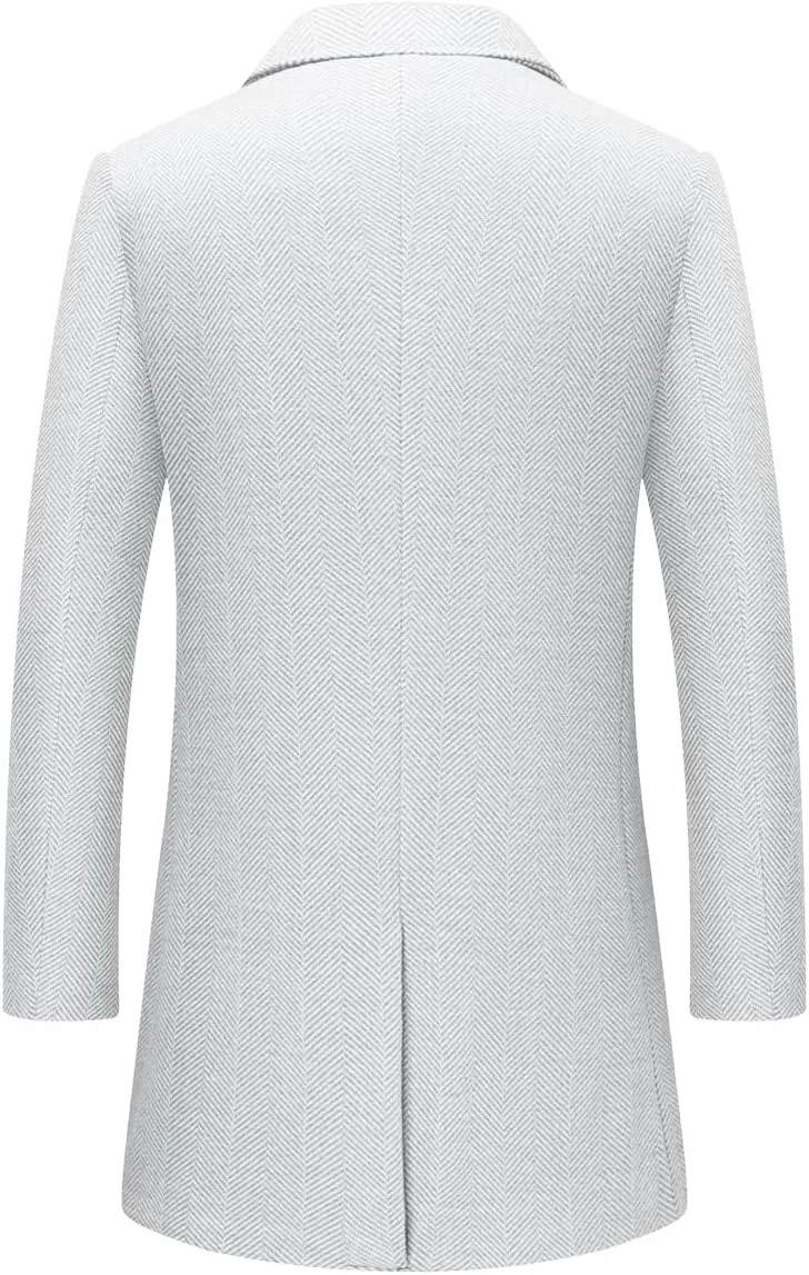 INVACHI Men's Casual Trench Coat with Detachable Scarfs Notched Collar Single Breasted Overcoat