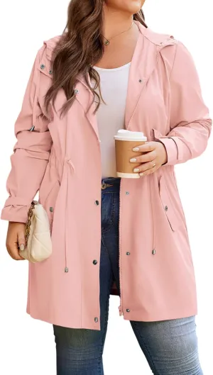 IN'VOLAND Plus Size Rain Jacket for Women Waterproof with Hood Trech Coat for Women Lightweight Raincoats Long Windbreaker